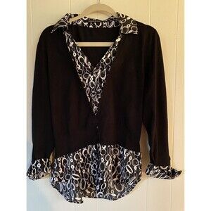 Milano Blouse Women’s XL Black Sweater Black & White Geometric Trim